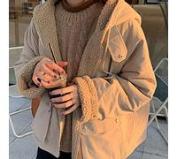 ZXCL Frauen übergroßen Parkas mit Kapuze Dicker Mantel Damen weiche Kawaii Jacken doppelseitige Oberbekleidung Herbst Winter warmes langarmes Oberteile-Khaki,M