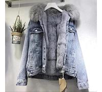 ZXCL Frauen Winterkleidung Vintage Baumwolle Dicke Warme Denim Mantel Frauen Denim Jacke Übergroße Lose Pelzkragen Plus Samt Jean Parkas-Light Blue,XL