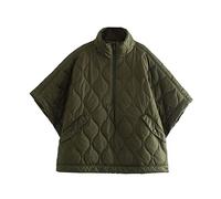 ZXCL Frauenjacke Umhänge und Poncho Herbst Frauenkleidung Massive Gesteppte Mäntel Reißverschlüsse Strickjacke für Frauen Beiläufige übergroße Jacke-Green,L