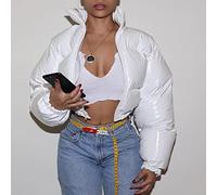 ZXCL Mode Nette Frauen Helle PU Pink Puppe Jacke Winter Warme Bubble Mäntel Glänzend Leder Parkas Down Reißverschluss Zugeschnittene Jacken Parkas-White,M