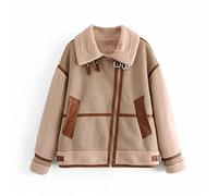 ZXCL Neue Winter Verdicken Warme Lammfelljacke Mantel Frauen Lässige Mode Lamm Faux Pelzüberzug Flauschige gemütliche Übergroße Oberbekleidung-Khaki,XS Big