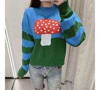 ZXCL Pullover Frauen Harajuku Chic Preppy Style Lose Pilzdruck Jumper Teenager Herbst Winter Strickwaren Casual Crop Mädchen Pullover