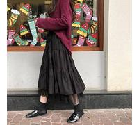 ZXCL Röcke Frauen Mid-Calf Rüschen Chic 2-Layer All-Match-Mesh A-line Elegant Sweet Korean Style Fashion Womens Harajuku-Black,L