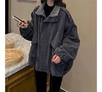 ZXCL Übergroße Jacken Frauen Corduroy Plus samt Dicke Mantel lose Lammwolle Jacke Herbst Winter 2021 Neue Retro Kleidung damenmäntel-Grey,L 50kg-55kg