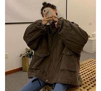 ZXCL Übergroße Jacken Frauen Corduroy Plus samt Dicke Mantel lose Lammwolle Jacke Herbst Winter 2021 Neue Retro Kleidung damenmäntel-Brown,2XL 60kg-65kg