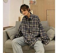 ZXCL Übergroße Jacken Frauen Retro Dickerer Plaid Ins Bat Sleeved Korean Teens Outwear All-Match Fall Vintage Damenmäntel Straße-Blue,M