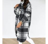 ZXCL Winter Frauen Überprüft Jacke Lässig Übergroße Umdrehende Kragen Langmantel Weibliche Dicke Wollmischungen Mantel Streetwear-Style-1 Black,M