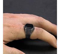 ZXCM Türkei Schmuck Black Ring Männer Light-Weight 6g 925 Sterling Silber Herren Ringe Natürliche Achat Stein Vintage Coole Mode