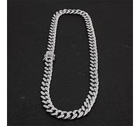zxcs 13mm Kubaner Halskette Kette Hip Hop Schmuck Choker Gold Silber Farbe Rhinestone Verschluss für Herren Rapper Halsketten Link-Silver Necklace,22inch