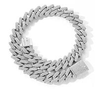 zxcs 20mm Out-Ketten für Männer Miami Cuban Link Halskette Luxus Micro Gepflasterte Kubanische Kette Hip Hop Schmuck-Platinum Plated,9inch Bracelet