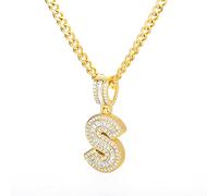 zxcs Anfangsbuchstaben Halskette für Frauen Edelstahl Anhänger Glänzend EIS Out Kette Halskette Hip Hop Männer Schmuck-S,45cm