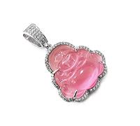 zxcs Blauer Buddha-Anhänger-Zirkon-Halskette mit Tenniskette Mode Hip Hop Punk-Schmuckgeschenke-pink,18 inch