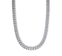 zxcs Hip Hop 13.5mm Prong Cuban Kette 2 Zeile Bling Strass Zirkon Gepflasterte Halsketten Armbänder Für Männer Frauen Schmuck-Silver Necklace,18inch