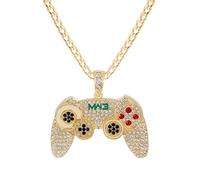 zxcs Hip Hop Game Controller Griff Anhänger Halskette für Frauen Männer Gold Farbe Kristall Strass Schmuck Kette Halsketten-Gold Cuban Chain,20inch(50cm)