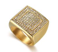 zxcs Hip Hop Herren Euro Out Cubic Zirkonia Große Quadratische Ringe Edelstahl Große Coole Männliche Ring Party Schmuck-9,Gold Color
