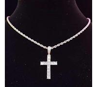 zxcs Männer Frauen Hip Hop Kreuz Anhänger Halskette mit 4mm Zirkon Tennis Kette Euro Out Bling Halsketten Hiphop Schmuck Mode Geschenk-Silver Rope Chain,18inch(45cm)