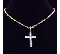 zxcs Männer Frauen Hip Hop Kreuz Anhänger Halskette mit 4mm Zirkon Tennis Kette Euro Out Bling Halsketten Hiphop Schmuck Mode Geschenk-Gold Rope Chain,16inch(40cm)
