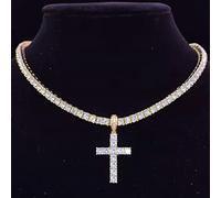 zxcs Männer Frauen Hip Hop Kreuz Anhänger Halskette mit 4mm Zirkon Tennis Kette Euro Out Bling Halsketten Hiphop Schmuck Mode Geschenk-Gold Tennis Chain,18inch(45cm)