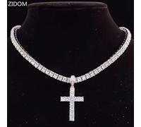 zxcs Männer Frauen Hip Hop Kreuz Anhänger Halskette mit 4mm Zirkon Tennis Kette Euro Out Bling Halsketten Hiphop Schmuck Mode Geschenk-Silver Tennis Chain,16inch(40cm)