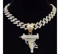 zxcs Männer Frauen Hip Hop Submacher Waffe Anhänger Halskette 13mm Rhombus Kubanische Kette Hiphop Halsketten Mode Charm Schmuck-Gold,28inch