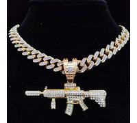 zxcs Männer Frauen Hip Hop Submachine Pistole Anhänger Halskette mit 13mm Miami Kubanische Kette Hiphop Halsketten Modeschmuck-Gold,16inch