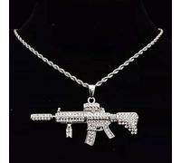 zxcs Männer Frauen Hip Hop Submachine Pistole Anhänger Halskette mit 13mm Miami Kubanische Kette Hiphop Halsketten Modeschmuck-Silver,16inch
