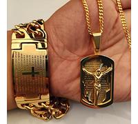 zxcs Männer Hip Hop Cross Jesus Anhänger mit Edelstahl Kreuz Armband Niemals Male Vintage Hiphop Halskette Modeschmuck-Necklace Bracelet