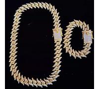 zxcs Männer Hip Hop Kette Halskette 20mm Dornen Form Ketten Iced aus Bling Halskette Männliche Mode Hiphop Schmuck Für Geburtstagsgeschenk-Gold 1 Set,8inch Bracelet