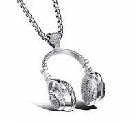 zxcs Musik Kopfhörer Anhänger Halskette Langkette Männer Frauen Hip Hop Schmuck Felsen Headset Halskette Männlich Geschenk-Silver