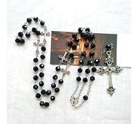 zxcs Schwarzer Kristall-Rosenkranz-Halskette Langer Kreuz Anhänger für Männer Frauen Religiöse Schmuck