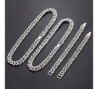 zxcs Silber Farbe Halskette Armband Hip Hop Gepflasterte Strasssteine Für Männer Frauen Schmuck-Silver,50cm