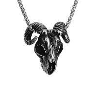 zxcs Vintage Edelstahl Satan Schädel Halskette Anhänger Herren Punk Street Hip Hop Stil Satan Schafe Kopf Anhänger Goth Zubehör-Pendant,60CM