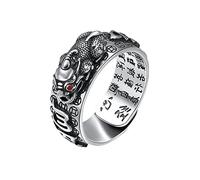 ZXCVWWE Feng Shui Pixiu Mantra Ring, 990 Silber Feng Shui PiXiu Mani Mantra Schutz Reichtum Ring Verstellbarer Ring, Feng Shui Ring für Reichtum und Schutz Glücksbringer Geld Amulett