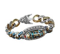 ZXCVWWE Sechs Zeichen Mantra Perlen Armband, Transfer Rotierende neun Augen Dzi Perlen Armband, Türkis Neun Auge Dzi Perle Feng Shui Amulett Armband für Männer Frauen, 20 cm, Metall