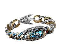 ZXCVWWE Sechs Zeichen Mantra Perlen Armband, Transfer Rotierende neun Augen Dzi Perlen Armband, Türkis Neun Auge Dzi Perle Feng Shui Amulett Armband für Männer Frauen, 20 cm, Metall