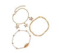 Zxfdsfdbnm Mehrlagiges Strand Fußkettchen Trio mit Kauri Muscheln und Akzenten, verstellbarer Fußschmuck, Muschel Fußkettchen für Frauen