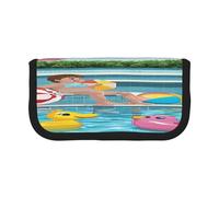 ZXMDZTSS Federmäppchen aus Segeltuch mit Flamingo und Schwimmbad, stilvolles zweifarbiges Design, Make-up- und Schreibwaren-Organizer für Schule, Reisen, Schwarz , Einheitsgröße, Reisetasche