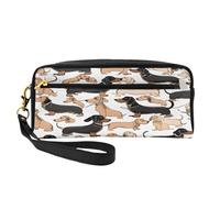 ZXMDZTSS Federmäppchen und Make-up-Tasche aus PU-Leder, Dackel-Blumenmuster, personalisierbar, kompakter Organizer für Studenten, Künstler, Reisen, Schwarz , Einheitsgröße, Lässiger Tagesrucksack