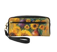 ZXMDZTSS Federmäppchen und Make-up-Tasche aus PU-Leder, Motiv: gelbe Sonnenblumen, personalisierbar, kompakter Organizer für Studenten, Künstler, Reisen, Schwarz , Einheitsgröße, Lässiger
