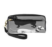 ZXMDZTSS Federmäppchen und Make-up-Tasche mit Dackel-Motiv, personalisierbar, aus PU-Leder, kompakter Organizer für Studenten, Künstler, Reisen, Schwarz , Einheitsgröße, Lässiger Tagesrucksack