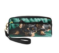 ZXMDZTSS Federmäppchen und Make-up-Tasche mit Dackel-Motiv, personalisierbar, PU-Leder, kompakter Organizer für Studenten, Künstler, Reisen, Schwarz , Einheitsgröße, Lässiger Tagesrucksack