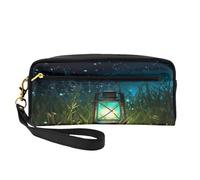 ZXMDZTSS Glühwürmchen und Laterne - bedrucktes personalisierbares Federmäppchen und Make-up-Tasche aus PU-Leder - kompakter Organizer für Studenten, Künstler, Reisen, Schwarz , Einheitsgröße, Lässiger