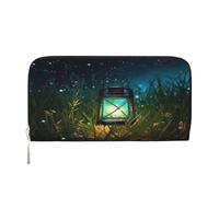 ZXMDZTSS Glühwürmchen und Laterne - Echtes Leder Damen Geldbörse mit Reißverschluss und Handyfach - stilvolle Clutch-Geldbörse für den täglichen Gebrauch, Reisen und Geschenke (20,1 cm