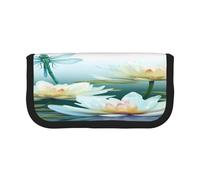 ZXMDZTSS Libelle mit Seerose - Leinen-Federmäppchen - stilvolles zweifarbiges Design | Make-up- und Schreibwaren-Organizer für Schule, Reisen, Schwarz , Einheitsgröße, Reisetasche