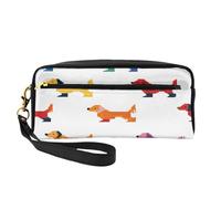 ZXMDZTSS Niedliche Dackel-Hunde - bedrucktes, anpassbares Federmäppchen und Make-up-Tasche aus PU-Leder - kompakter Organizer für Studenten, Künstler, Reisen, Schwarz , Einheitsgröße, Lässiger