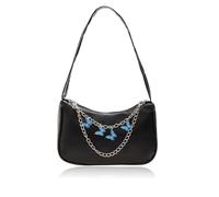 ZXYLX 1-teilige Handtasche, Damenhandtasche, modische lässige kleine Handtasche, Umhängetasche mit Schmetterlingskette, Clutch aus PU-Leder, Umhängetasche mit Reißverschluss (schwarz)