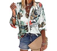 ZXZY Damen Hawaii-Hemden Langarm Tropische Tops Knopfleiste Elegant Casual Blusen