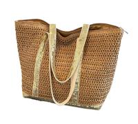 ZYAGH Damen Stroh-Tragetasche, große Kapazität, Pailletten, einfache Schultertasche, Kontrastfarbe, minimalistische Tragetasche, gewebte Tasche(Gold)