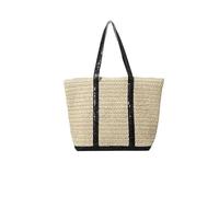 ZYAGH Damen Stroh-Tragetasche, große Kapazität, Pailletten, einfache Schultertasche, Kontrastfarbe, minimalistische Tragetasche, gewebte Tasche(Black)