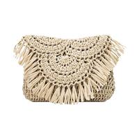 ZYAGH Handgefertigte Strohtaschen mit Quasten, kleine Strandhandtaschen, Urlaubs-Schulter-Clutch(Beige)
